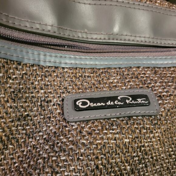 Vintage Oscar De La Renta Luggage Carry On Gray Tweed Tapestry 80s Overnight - Picture 3 of 14